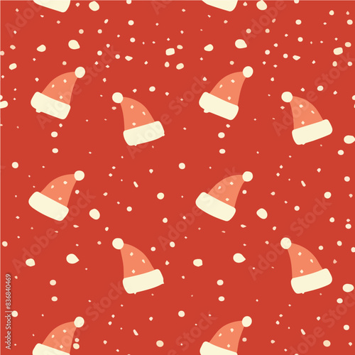 illustration of Christmas seamless patterns with whith santa hat