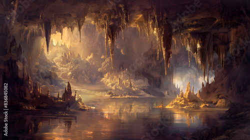 Digital artwork depicting a subterranean cave © TawanU