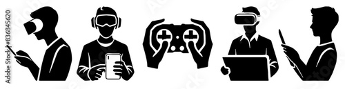 VR Gaming Silhouette: Virtual Reality Experience, Futuristic Entertainment, Flat Vector Illustration