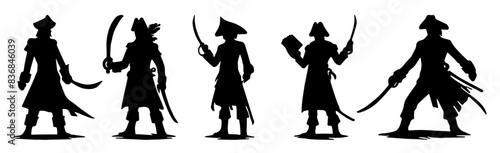 Pirates Silhouette: Swashbuckling Buccaneers, Adventure Concept, Treasure Hunt, Nautical Design, Flat Vector Illustration