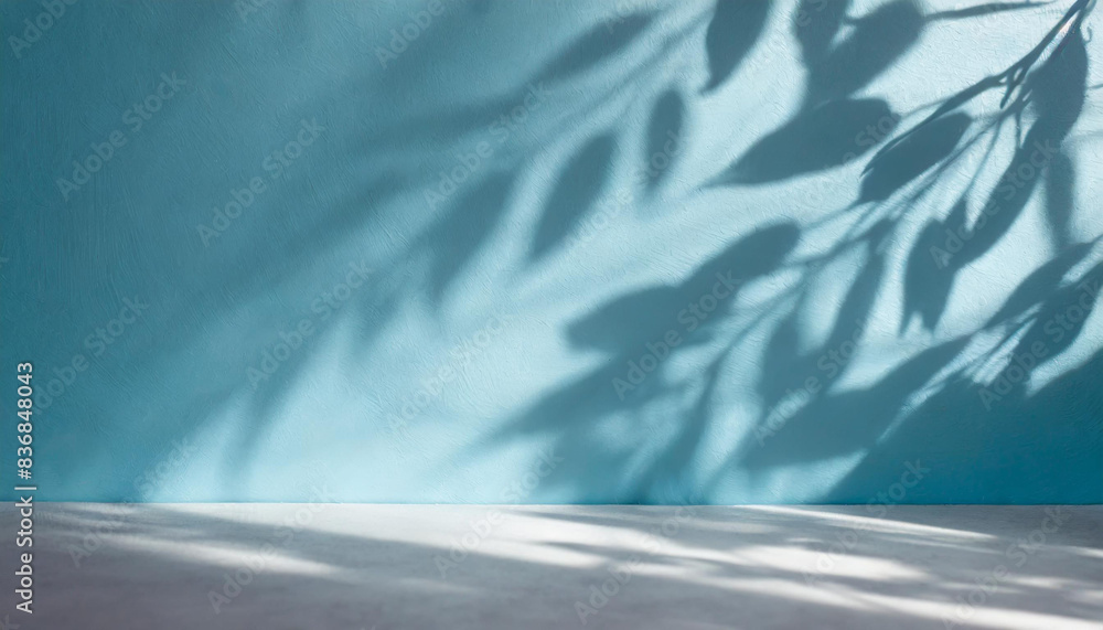 light background of shadows from plant leaves on a delicate light blue wall, minimalistic background for the presentation of your products, stock wallpaper image template light background of shadows from plant leaves on a delicate light blue wall, minimalistic background for the presentation of your products, stock wallpaper image template