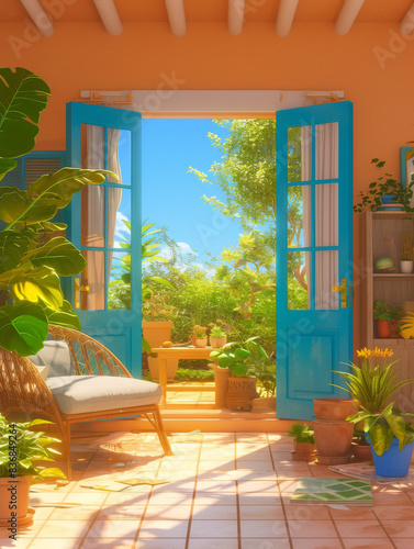 The entrance of the door of the sun -filled room