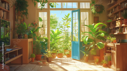 The entrance of the door of the sun -filled room