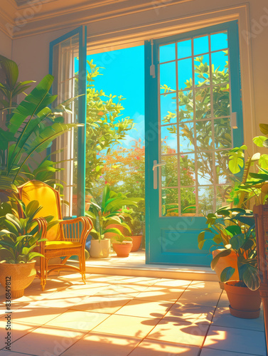 The entrance of the door of the sun -filled room