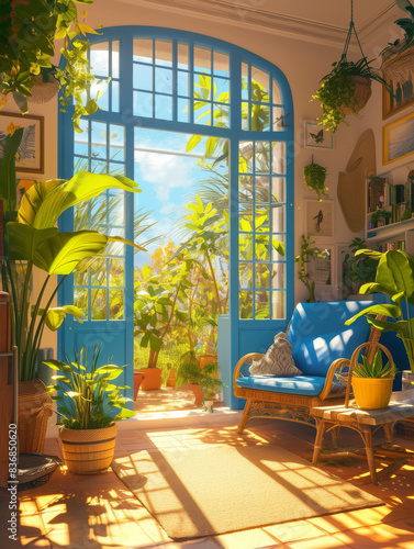 The entrance of the door of the sun -filled room