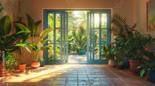 The entrance of the door of the sun -filled room