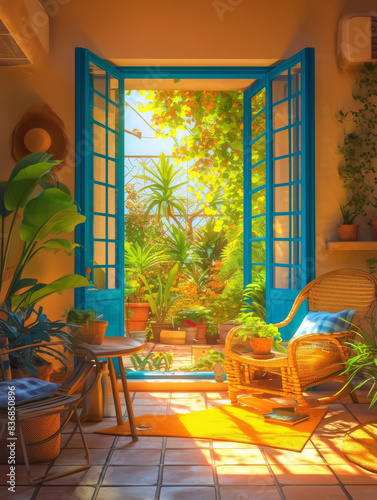 The entrance of the door of the sun -filled room