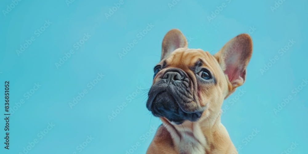 Fototapeta premium Small Brown Dog on Blue Surface