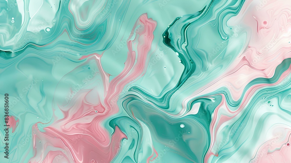 Obraz premium Colorful liquid marble background with pink, turquoise and white swirls for creative design projects or digital art with a paint of watercolor