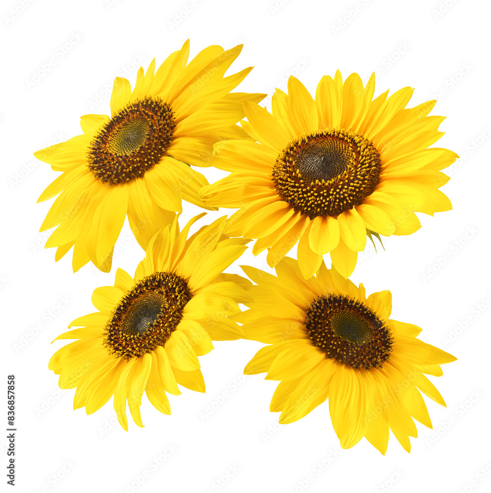 Fresh organic Sunflower falling in the air isolated on white background. High resolution image Fresh organic Sunflower falling in the air isolated on white background. High resolution image
