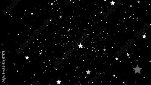 Stars Flying in Space Loop Animation Background. White star shapes on black background 4K Video.
