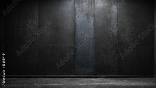 Black rough concrete wall texture, Dark grunge background. Empty dark abstract cement wall studio room interior texture