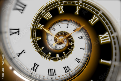 фотографія Abstract modern white spiral clock dial with roman and arabic numerals