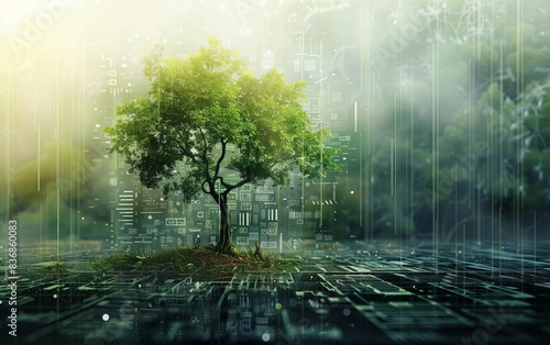 A digital mosaic of trees and plants symbolizing a commitment to the environment © patcharida