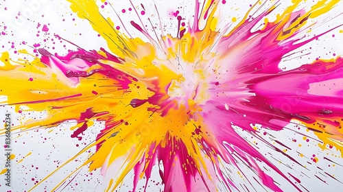 Yellow and pink color explosion on white, dramatic and vivid.