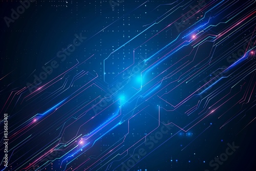 Vector Illustration Technology With Line Pattern Over Dark Blue Background. Modern Hi-tech Digital Technology Concept. Abstract Internet Communication, Future Science Techno Design for Background.
