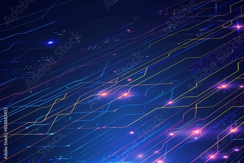 Vector Illustration Technology With Line Pattern Over Dark Blue Background. Modern Hi-tech Digital Technology Concept. Abstract Internet Communication, Future Science Techno Design for Background.