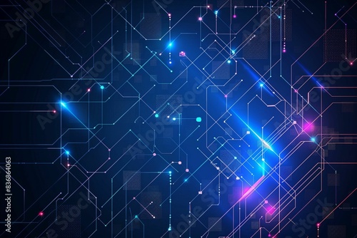 Vector Illustration Technology With Line Pattern Over Dark Blue Background. Modern Hi-tech Digital Technology Concept. Abstract Internet Communication, Future Science Techno Design for Background.