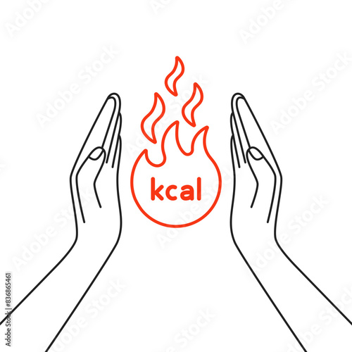 thin line hands holding flame with kcal word