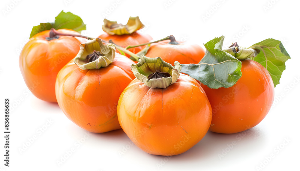 Delicious ripe juicy persimmons on white background Delicious ripe juicy persimmons on white background