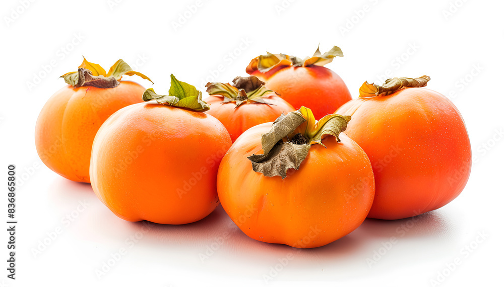 Delicious ripe juicy persimmons on white background Delicious ripe juicy persimmons on white background