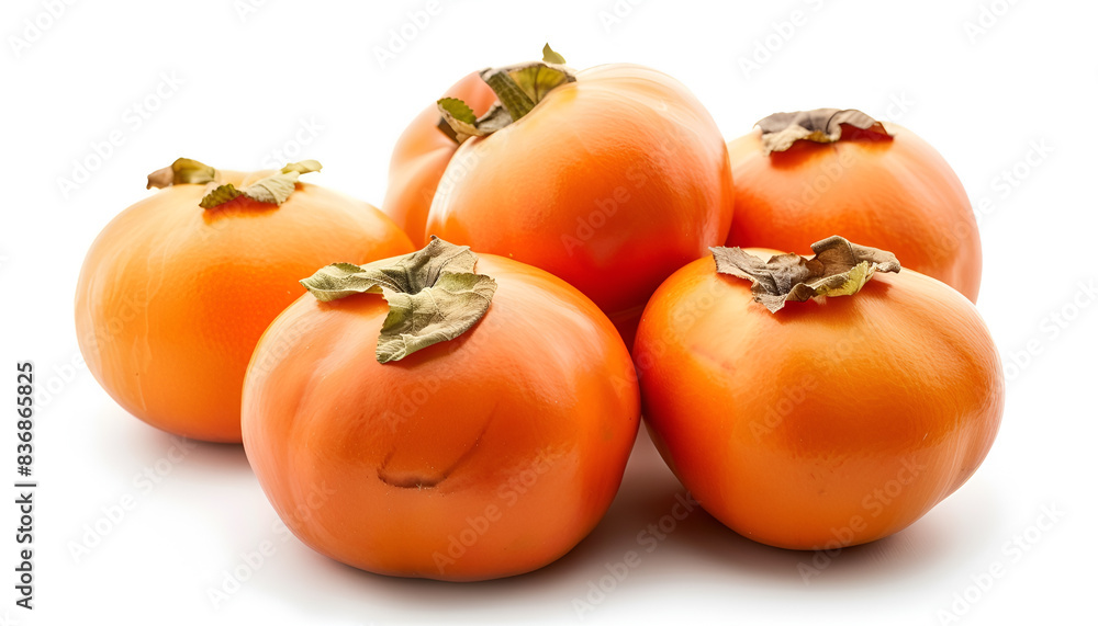 Delicious ripe juicy persimmons on white background