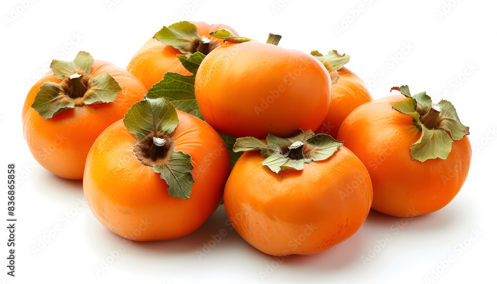 Delicious ripe juicy persimmons on white background Delicious ripe juicy persimmons on white background