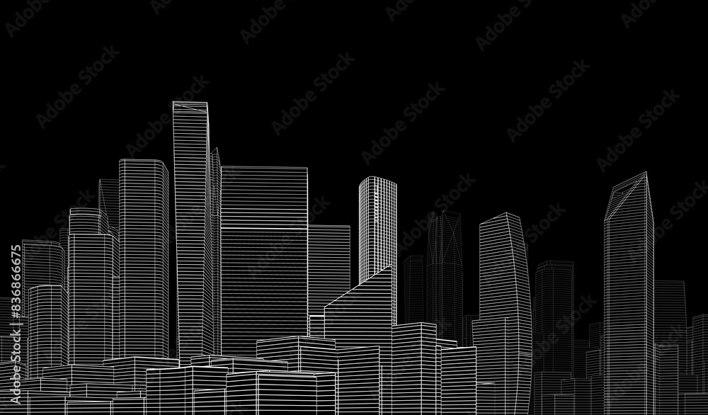 Obraz premium Modern city sketch 3d rendering