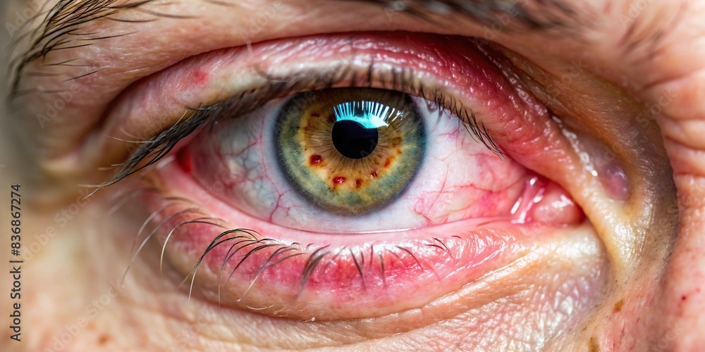 Close up image of infected brown eye with external stye bacterial