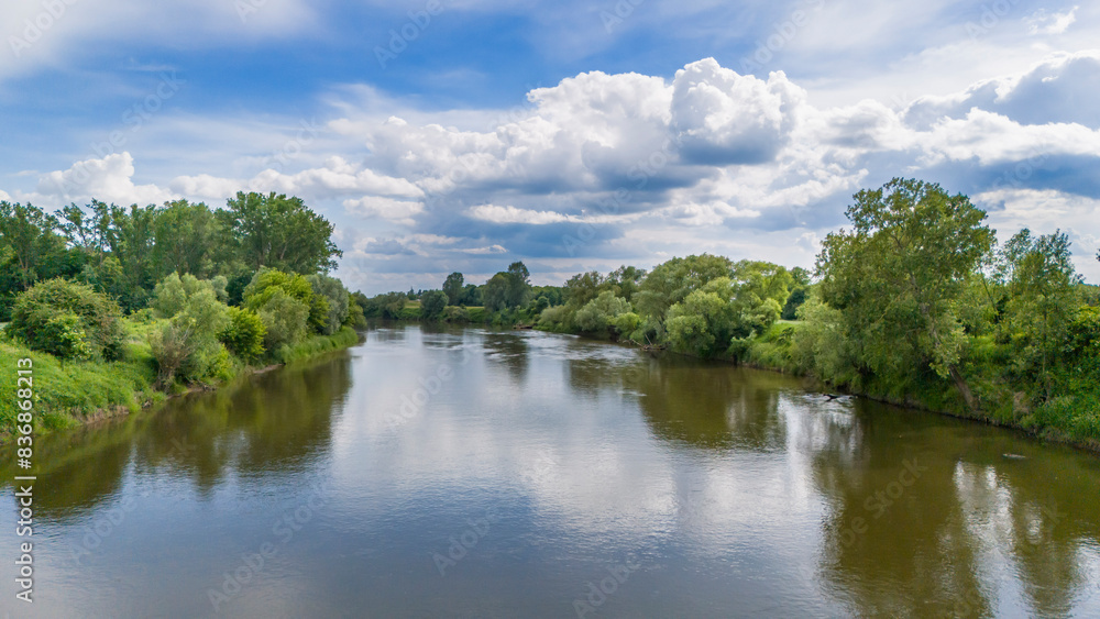 Aerial view of river in summer time. Beautiful natural scenery of river, drone view. Aerial view of river in summer time. Beautiful natural scenery of river, drone view.
