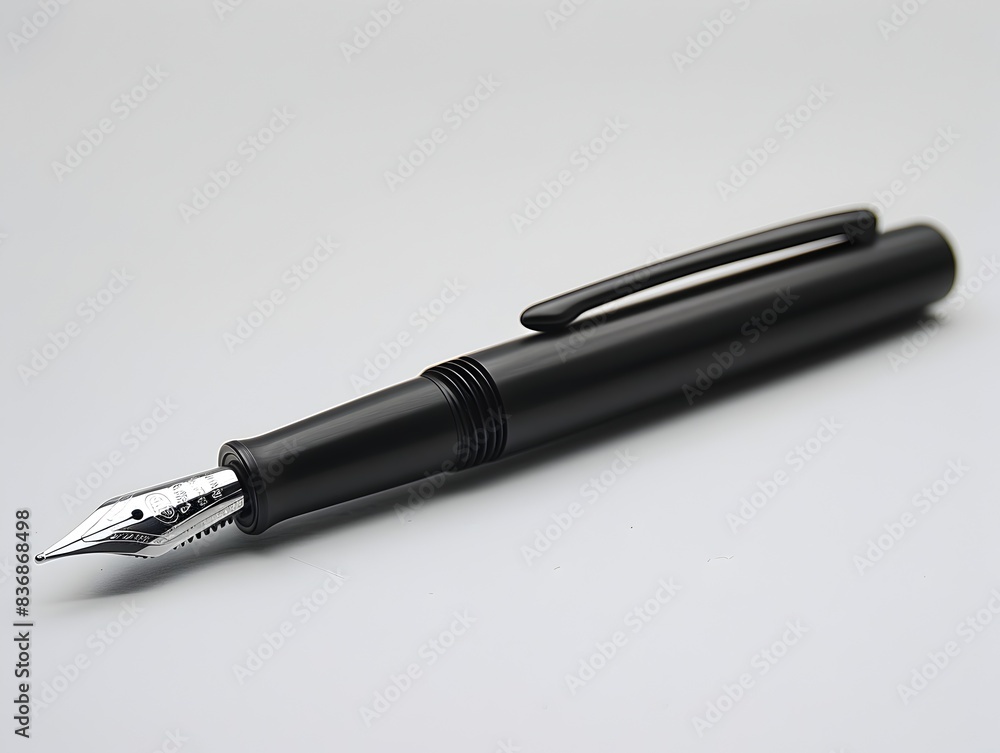 Classic Black Fountain Pen on White Background Classic Black Fountain Pen on White Background