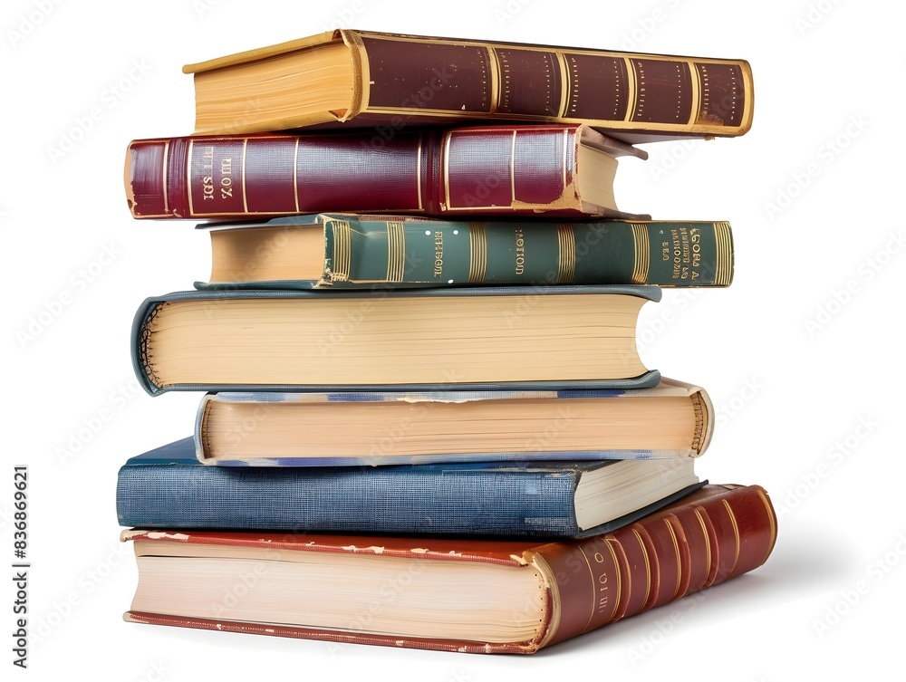 Stacked Hardcover Books on Plain White Background Stacked Hardcover Books on Plain White Background