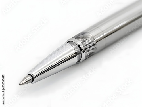 Sleek Ballpoint Pen on White Background Minimalist Office and Writing Accessory