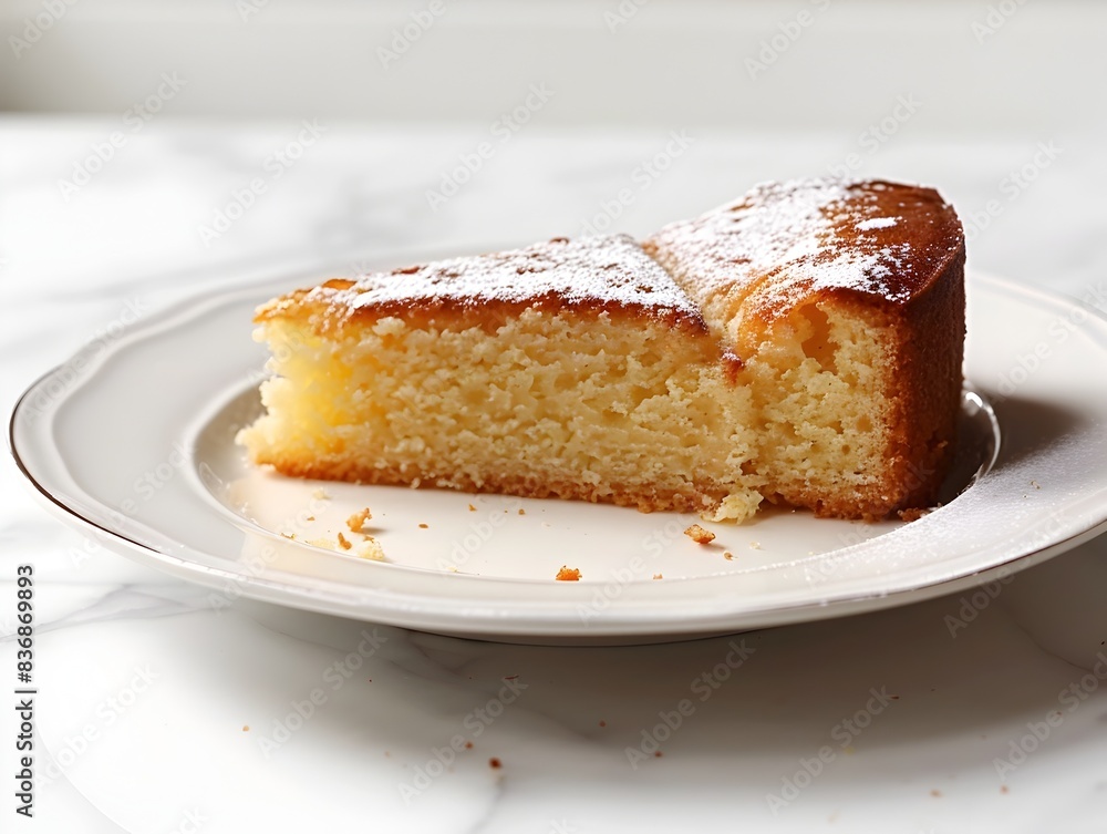 Delectable Slice of Homemade Cake on a Plain White Plate Delectable Slice of Homemade Cake on a Plain White Plate