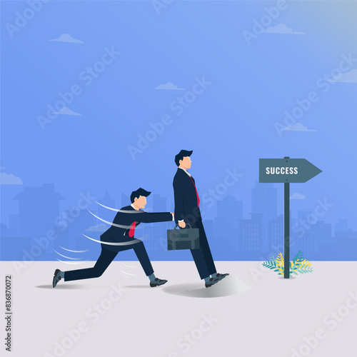 Businessman pushing himself to success vector illustration