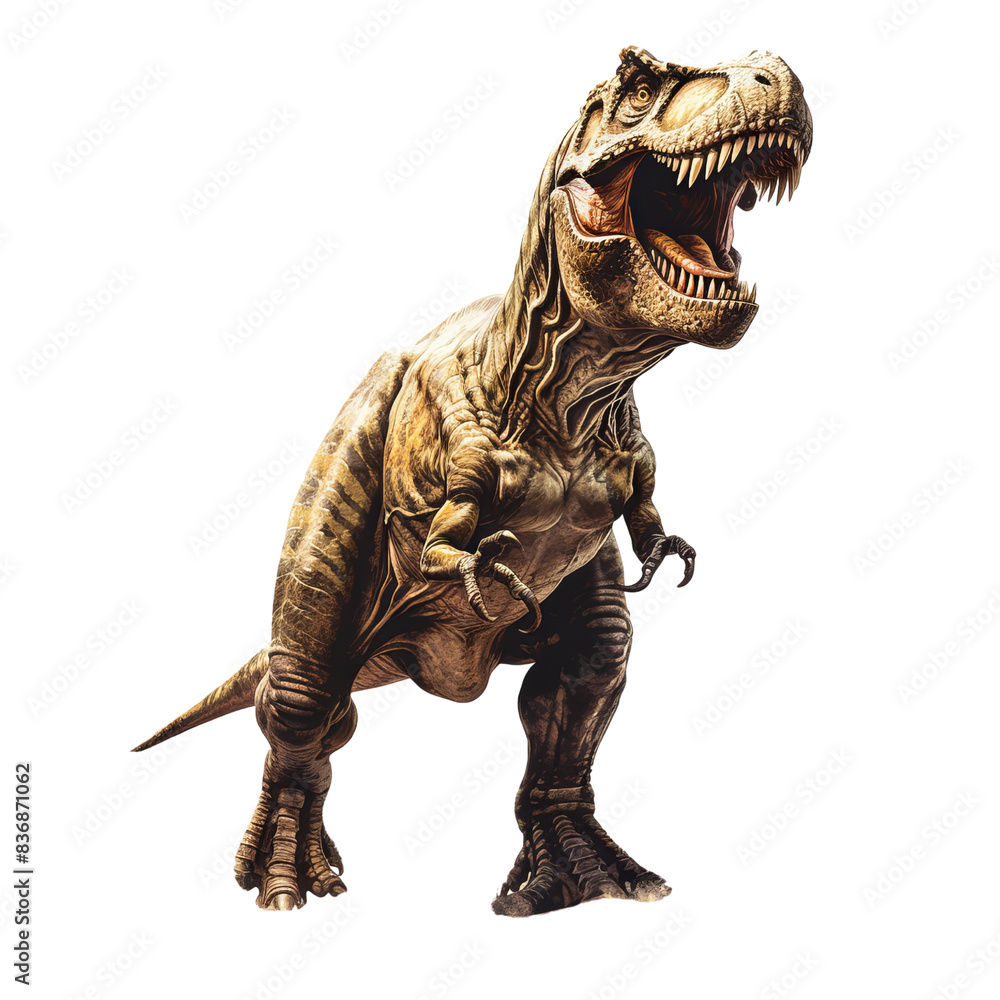 A high-quality image of a roaring T-Rex dinosaur, showcasing its fearsome teeth and powerful stance in stunning detail. A high-quality image of a roaring T-Rex dinosaur, showcasing its fearsome teeth and powerful stance in stunning detail.