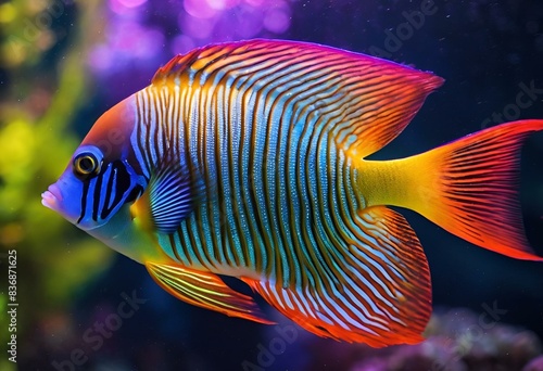AI generated illustration of vibrant tropical fish swimming in clear water with blurred background photo