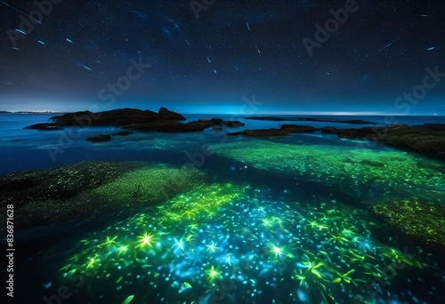 AI generated illustration of a vast body of water covered in green algae photo