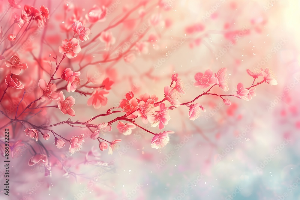 A pink tree branch with pink flowers A pink tree branch with pink flowers