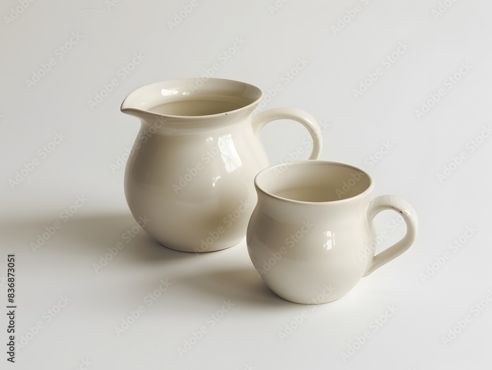 Elegant White Ceramic Creamer on Minimalist Studio Background Elegant White Ceramic Creamer on Minimalist Studio Background