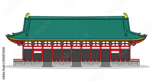 Heian jingu Shrine The famous Shinto shrine in Kyoto Japan drawing in colorful cartoon vector photo