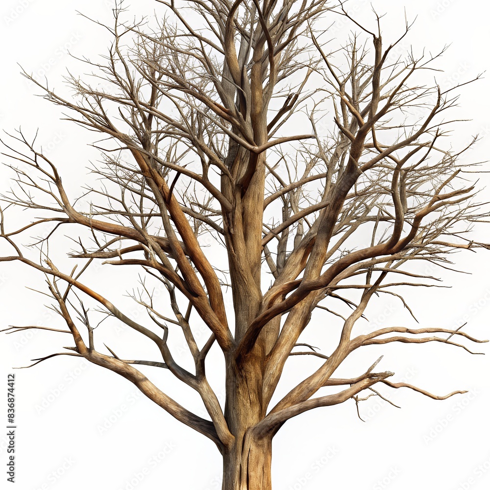 Obraz premium Majestic Leafless Tree with Intricate Branches Against a White Background Capturing the Beauty of Nature's Simplicity and the Elegance of Bare Trees in Winter or Early Spring