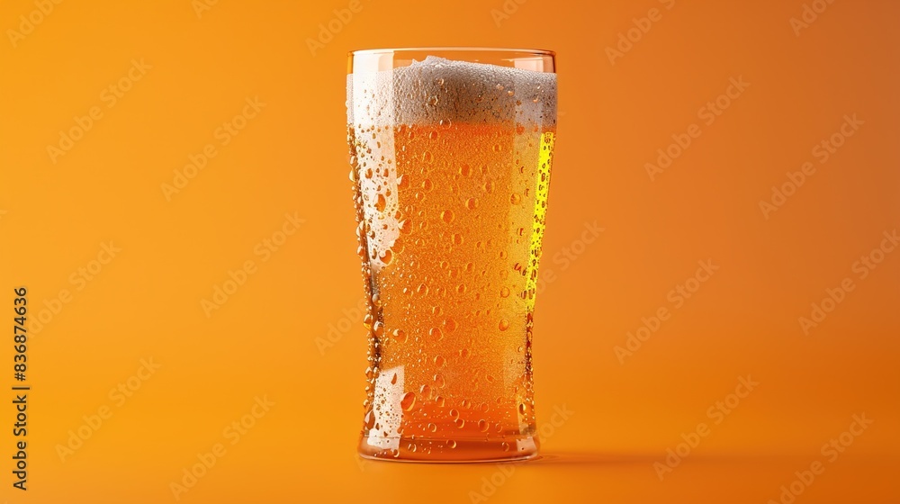 A chilled glass of IPA with a frothy head, droplets of condensation, set against a solid orange background, showcasing the hoppy and refreshing nature. A chilled glass of IPA with a frothy head, droplets of condensation, set against a solid orange background, showcasing the hoppy and refreshing nature.