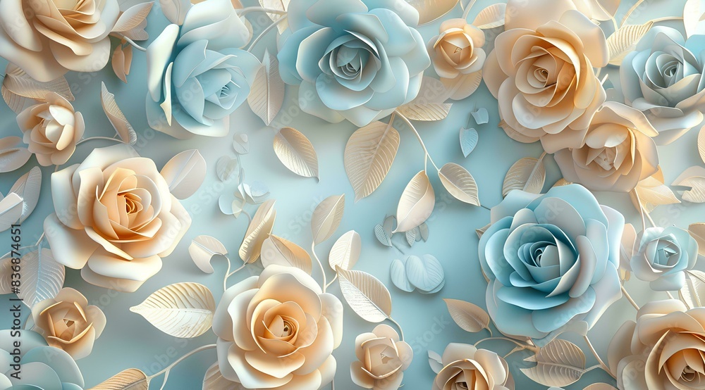 3d wallpaper stretch ceiling, blue and beige roses pattern frame background
3d wallpaper stretch ceiling, blue and beige roses pattern frame background