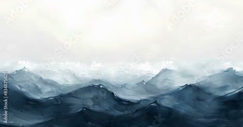 Abstract background with blue and white watercolor mountain, sea, ocean wave