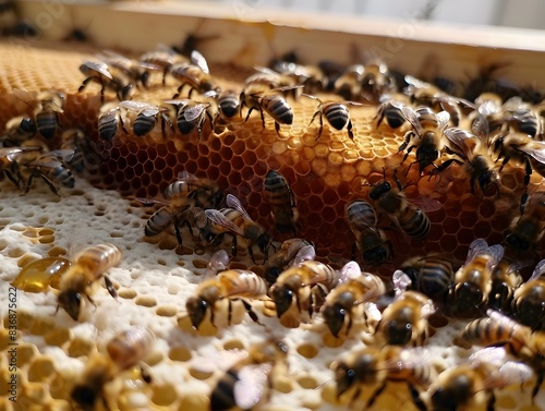 Bustling Beehive Producing Nature s Sweet Nectar photo