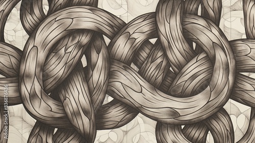 A drawing of a knot made of wood, the concept showing messing human thoughts when anxiety or stress
