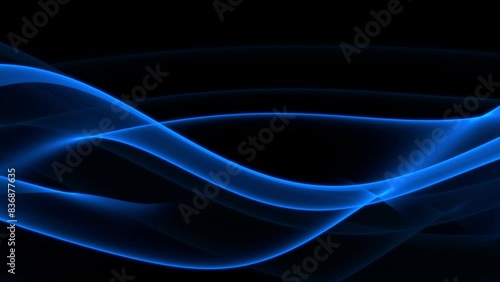 Abstract colorful wavy background in dark blue on black backdrop. Modern colorful wallpaper. Seamless loop animation. 3d rendering.