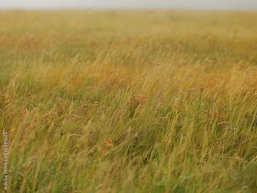 Obraz premium Vibrant Native Prairie Grasses Flourishing in Rural Landscape