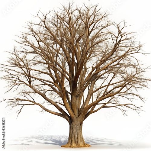 Majestic Leafless Tree with Intricate Branches Against a White Background, Highlighting the Natural Beauty and Complexity of Tree Structures in Winter or Early Spring